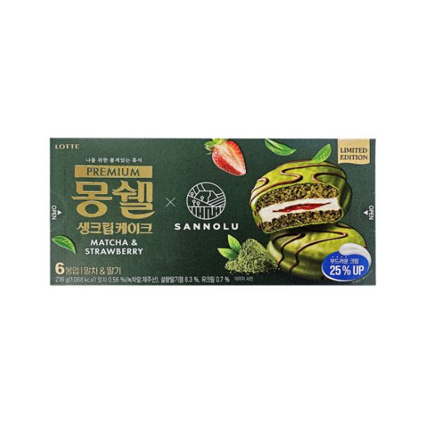 Lotte MongShell Premium Matcha & Strawberry Cream Cake 216g