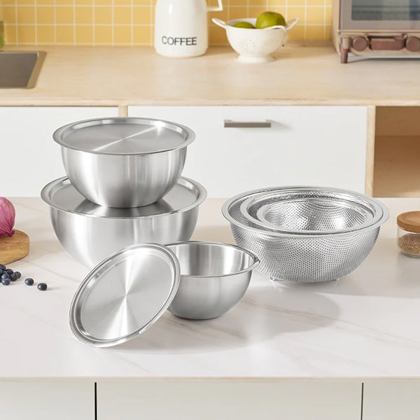 EverSten Mixing Bowl 3-Piece + Colander 3-Piece Full Set (with Covers)