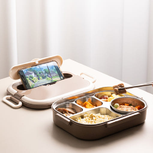 CocoJuly Tray Lunchbox (with Bag and Tableware Set) – Brown