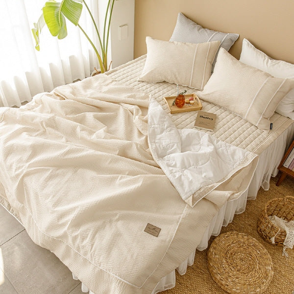Summer Bedding Rose Bamboo Seersucker Blanket & Pad Set - Beige Q