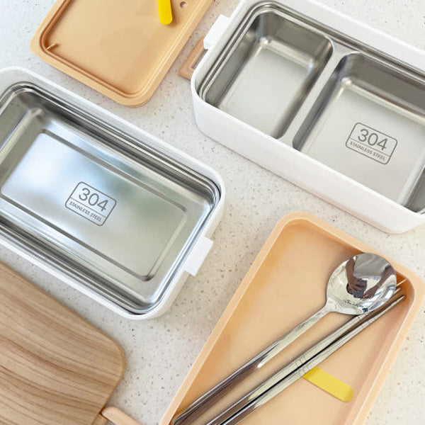 Dasoda 2-Tier Warm Stainless Steel Lunch Box (with Utensil Set) - White