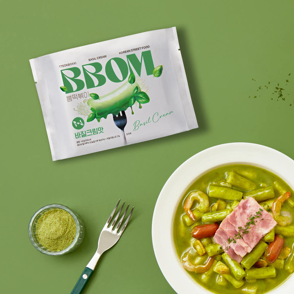 BBOM Tteokbokki Wheat Tteokbokki, Basil Cream 147g Pouch