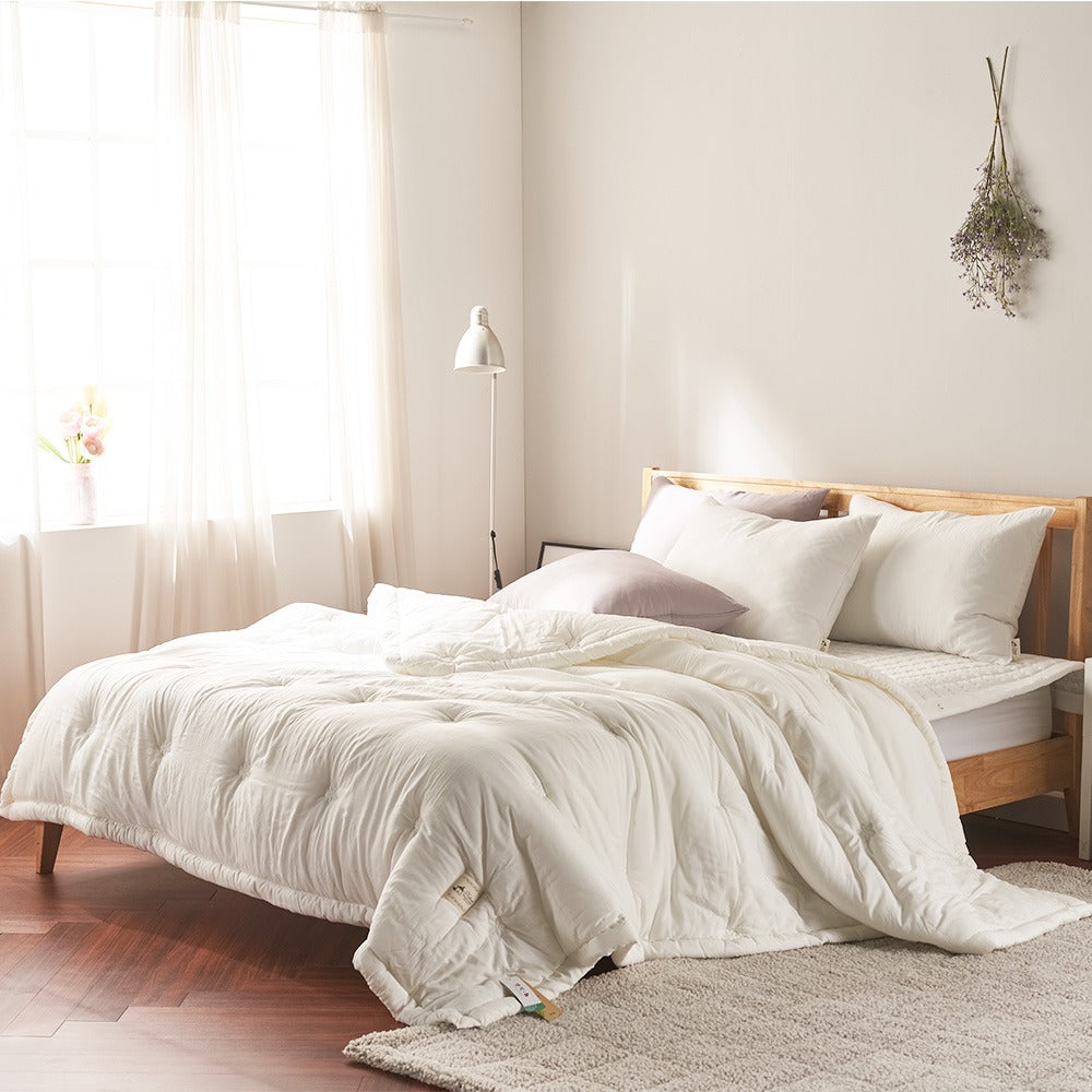 Melody Modal All-Season Comforter & Bedding Pad Set – White Q