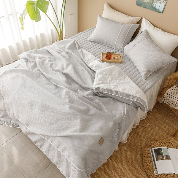 Summer Bedding Rose Bamboo Seersucker Blanket & Pad Set - Gray Q