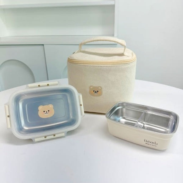 Dasoda 2-Tier Bear Stainless Steel Lunch Box with Bag Set (No Utensils)