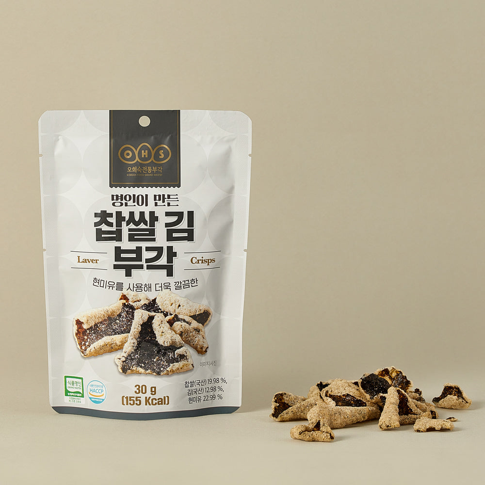 Oh Hee-sook’s Traditional Crispy Glutinous Rice Seaweed Snack (30g) – A Crunchy, Savory Delight!