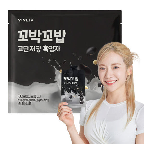Vivliv Kkobak Kkobap Low-carb, Low-sugar Protein Shake – Black Sesame (40g x 7 packets)
