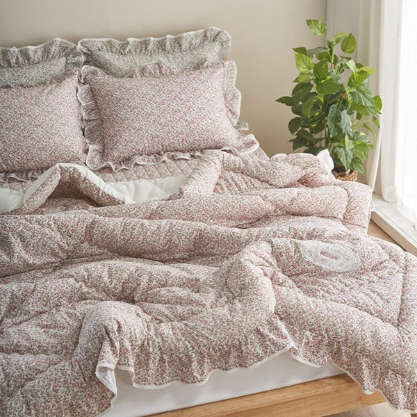 Plang Cotton-Wash Quilted Comforter & Pad Set - Pink Q