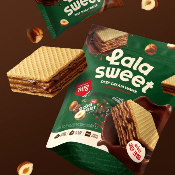 Lalasweet Low-Sugar Deep Cream Wafers Hazelnut Chocolate 80g (Pack of 10)