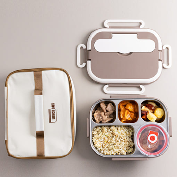[CocoJuly] Tray Lunchbox (with Bag and Tableware Set) – Brown