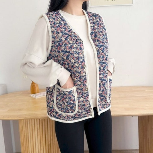 [SNS Hot Item] [Hubly] Women's Village Style Grandma Quilted Kimjang Vest - Daisy Free