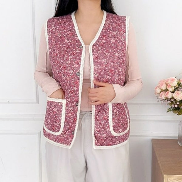 [SNS Hot Item] [Hubly] Women's Village Style Grandma Quilted Kimjang Vest - Daisy Free