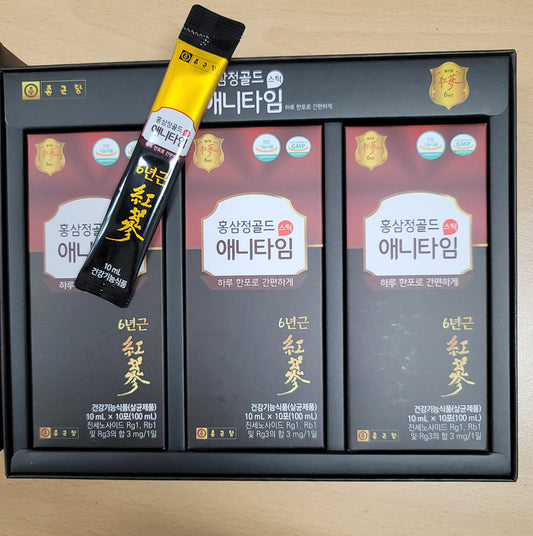 [ChongKunDang] Red Ginseng Extract Anytime Gold Stick 1 Box (10ml x 30 sticks) - (Red/Black)