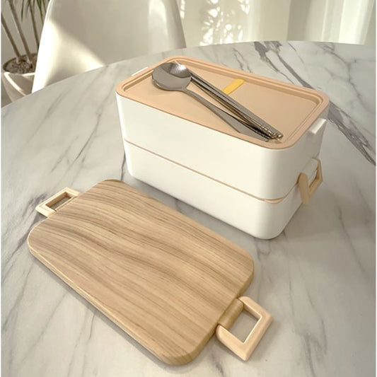 [Dasoda] 2-Tier Warm Stainless Steel Lunch Box (with Utensil Set) - White