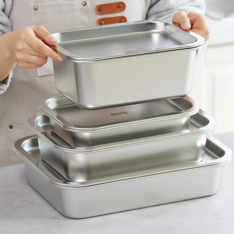 [STENNY] Abrasive-Free 3-in-1 Stainless Steel Tray Set – 12 Pieces
