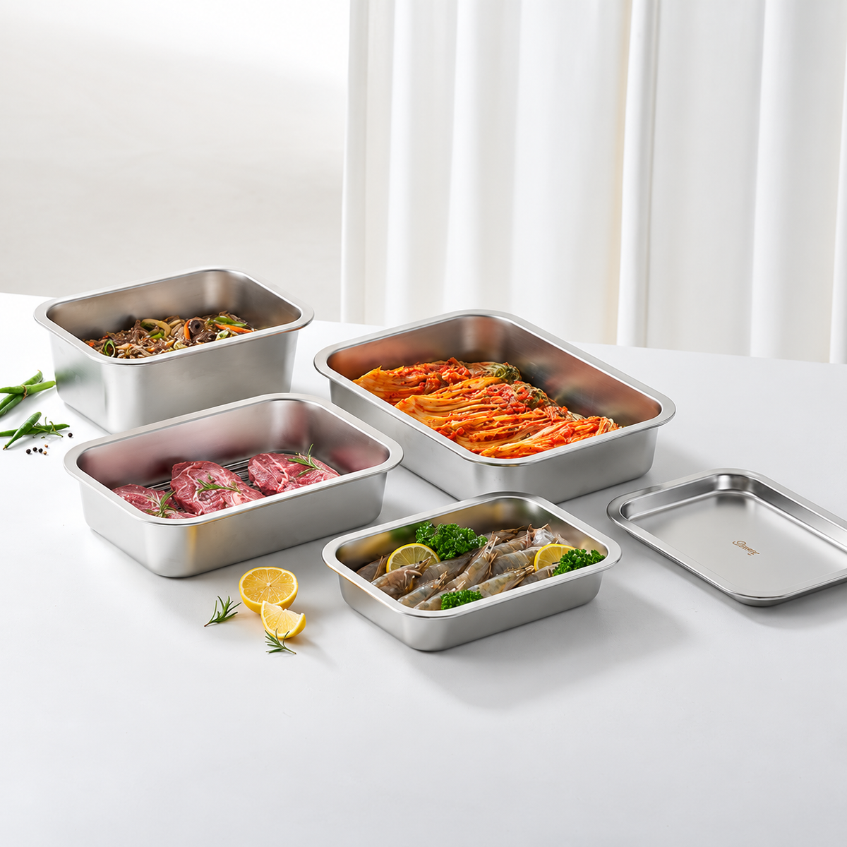 [STENNY] Abrasive-Free 3-in-1 Stainless Steel Tray Set – 9-Piece A