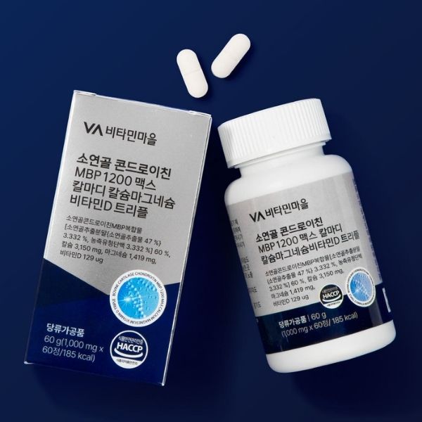 [Vitamin Village] Bovine Cartilage Chondroitin MBP 1200 with Calcium, Magnesium & Vitamin D (1,000mg × 60 Tablets)