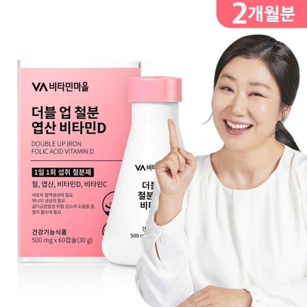 [Vitamin Village] Double Up Iron, Folic Acid & Vitamin D (500mg × 60 Tablets)