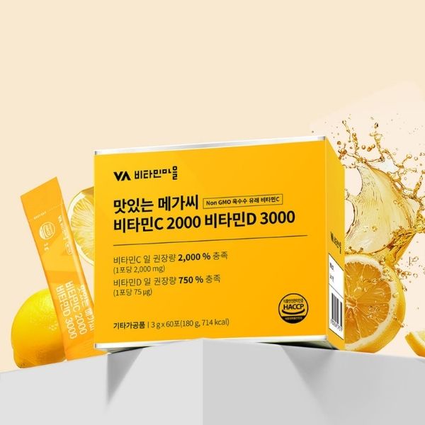 [Vitamin Village] Delicious Mega C High-Dose Vitamin C 2,000 + Vitamin D 3,000 (3g × 60 Sachets)