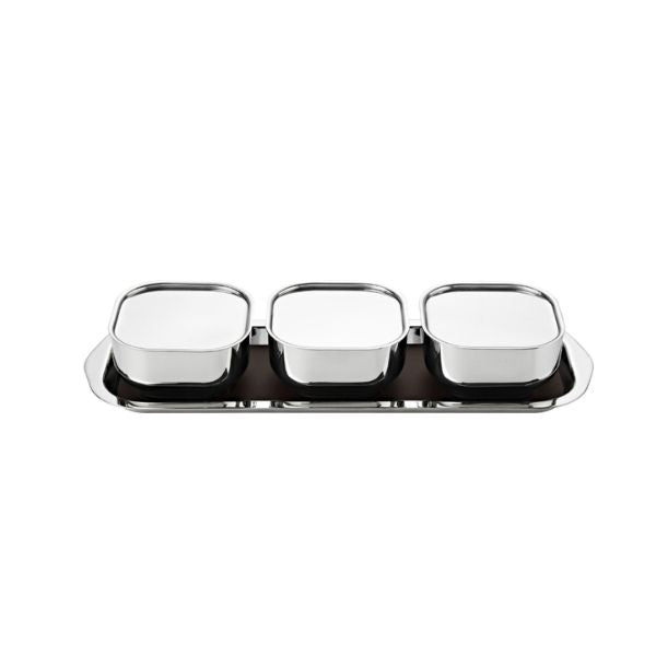 Cookever Stainless Steel Square Sauce Bowl 3-Piece Set with Tray
