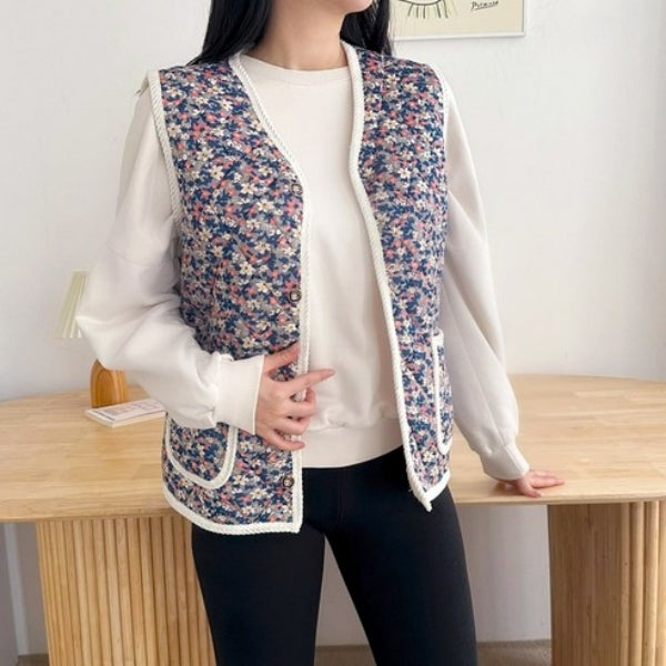 [SNS Hot Item] [Hubly] Women's Village Style Grandma Quilted Kimjang Vest - Daisy Free