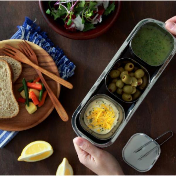 Cookever Stainless Steel Square Sauce Bowl 3-Piece Set with Tray