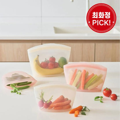 [STENNY] Platinum Silicone Zip Bags – 3-Piece Set – Peach (S/M/L)
